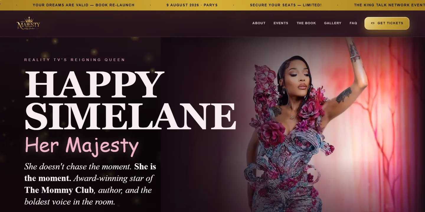 Happy Simelane website: Personal Brand